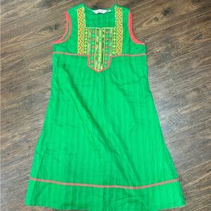 BIBA GREEN SLEEPLESS COTTON DRESS EMBROIDERED DETAILS